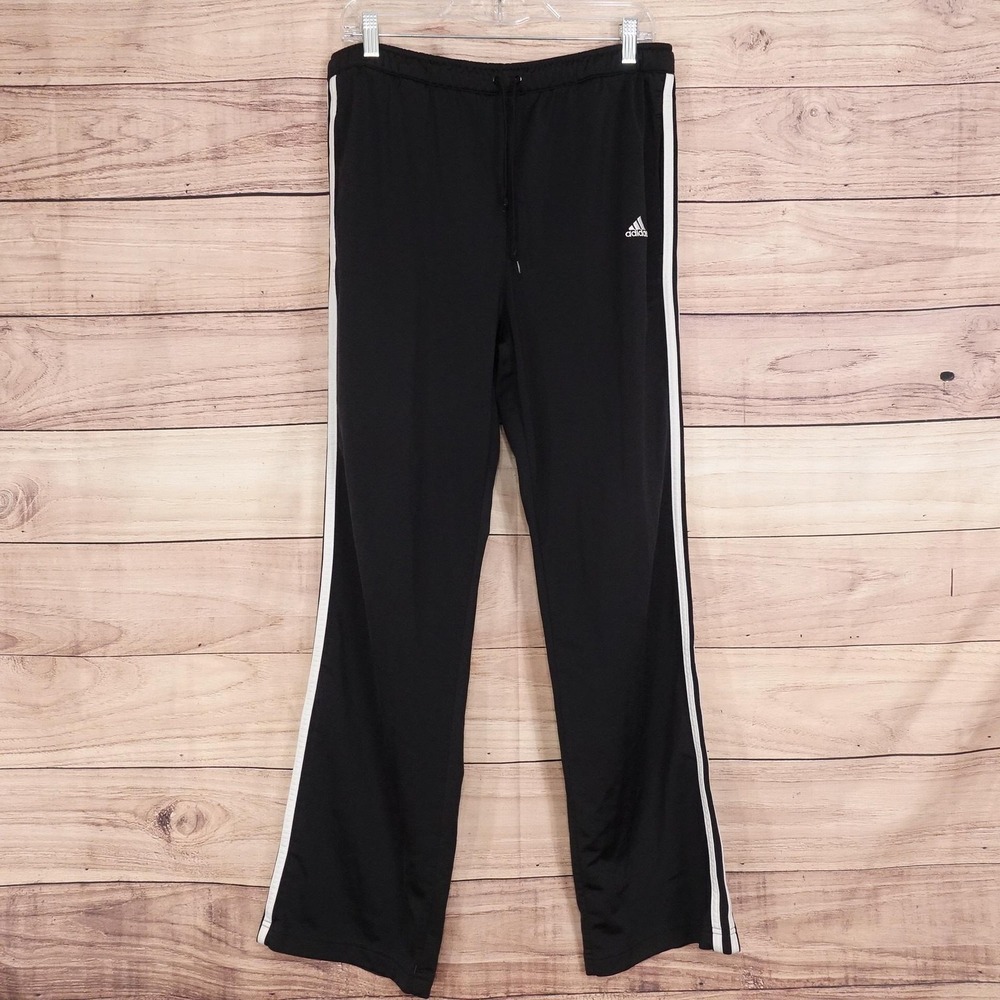 Adidas Pants Mens L Black Track Side Stripe‎ Knit Athletic Gym Pockets